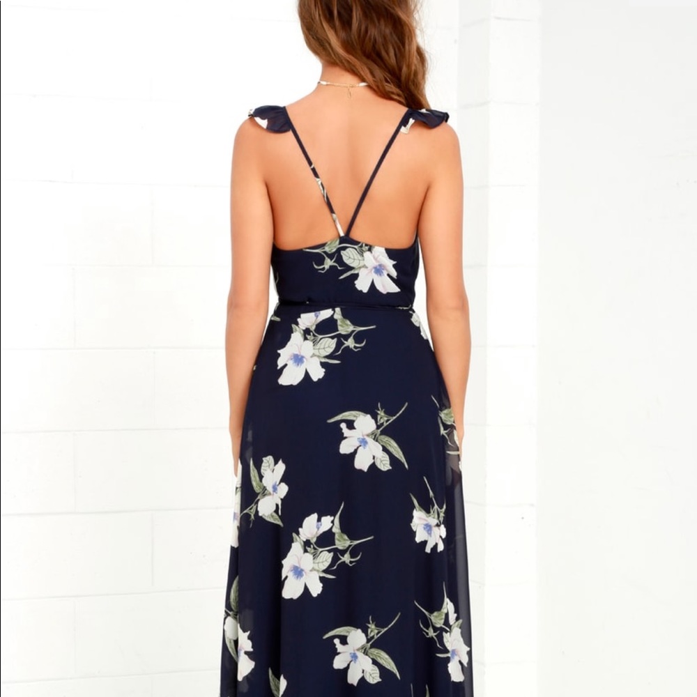 Navy Blue Floral Wrap Dress